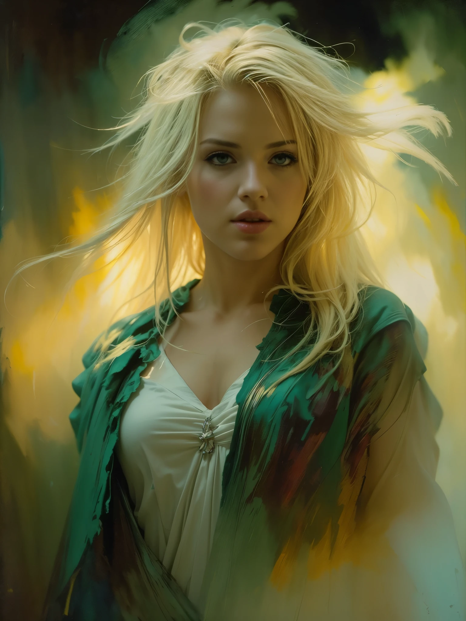 (masterpiece), cartoon, best quality,(photo_(medium):1.0), by Antonio J. Manzanedo, by Jeremy Lipking, lightning, painting style with watercolor, (Brushstrokes:1.4),colorful,vibrant colors full body shot, ultra hot gorgeous European woman silhouette. Age 23. Blonde hair. Backlight. standing in a circle. frankie.babe