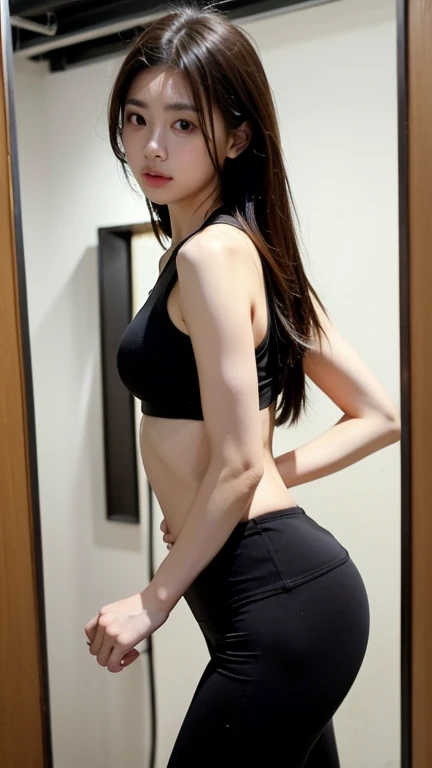 Beautiful long hair with fine silver、Very Skinny　 Workout Wear 、 Dark Basement、High image quality、VERY DETAILED DETATION 、