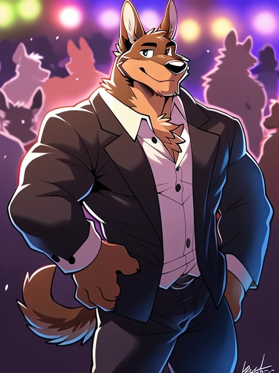 author: Takemoto Arashi, Solo, Male, A dog, Doberman, Muscular, standing, party, suit, tuxedo 