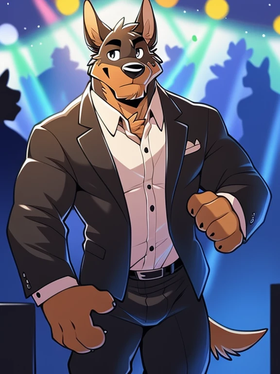 author: Takemoto Arashi, Solo, Male, A dog, Doberman, Muscular, standing, party, suit, tuxedo 