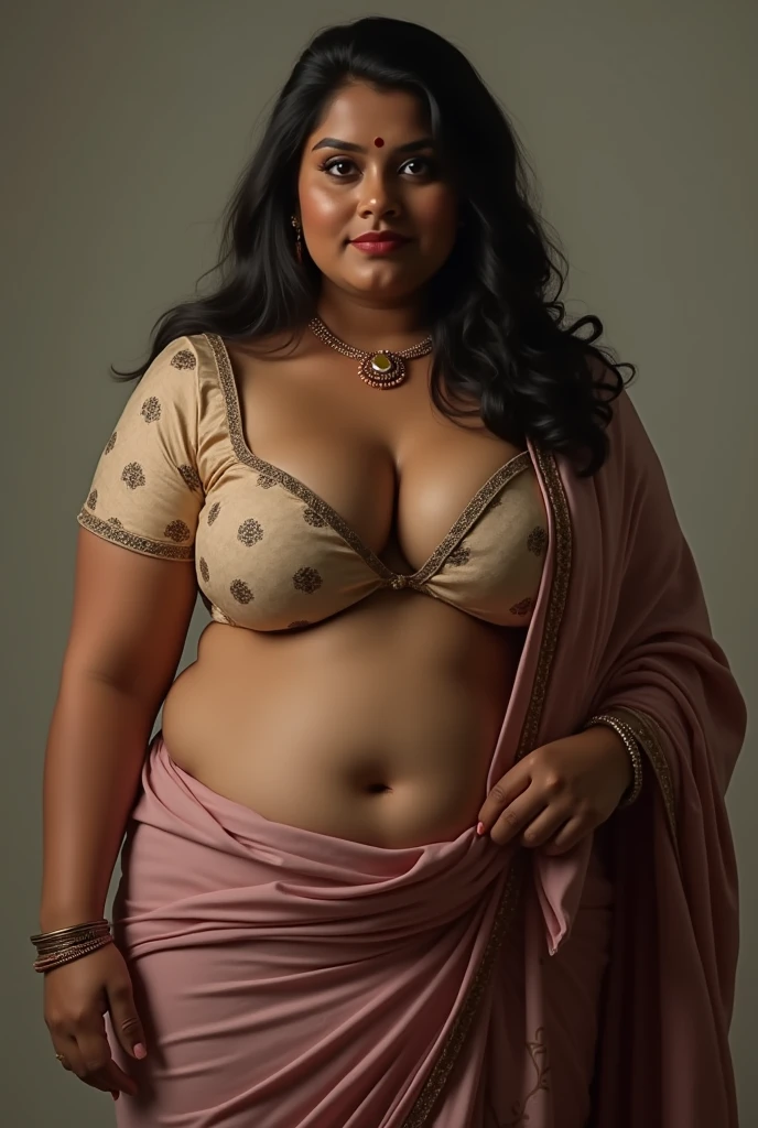 50 years age beautiful plump Indian auntie busty figure, wearing nothing ,no blouse,showing clevage,mangalsutra,no bra ,glowing yet little aged skin,she's beautiful as fuck,milf sorta women,very Indian,bindi on forehead,mom of 4-5 kids but still very attractive,big breasts 48DDD, are amazing and pink nipples. Her soo bigg an juicy very tempting