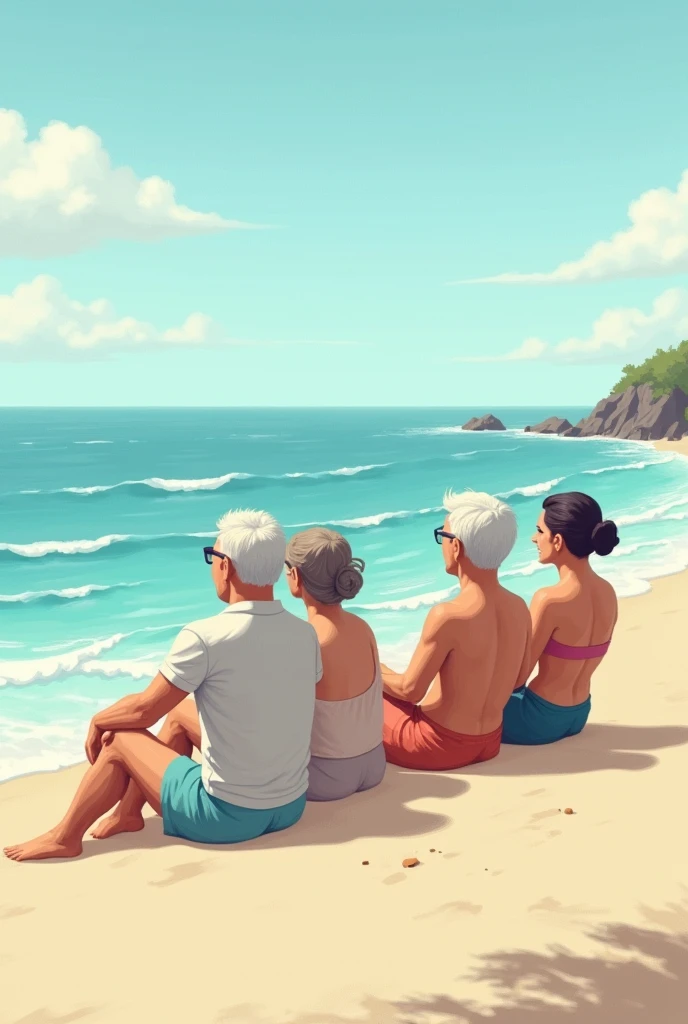 Japanese middle-aged men,beach,


