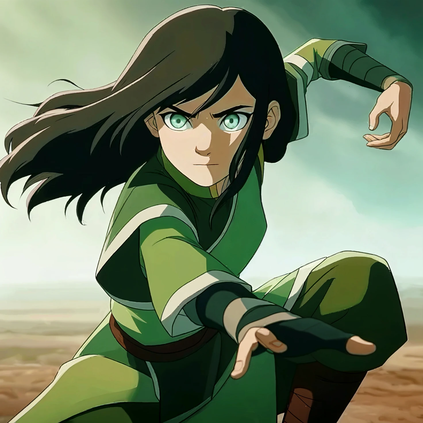 Make the image an boy earthbender, he is 17 years old, black hair, green eyes. His naked. His penis is upright, he has muscles. Trace Avatar: The Last Airbender and Avatar: The Legend of Korra.