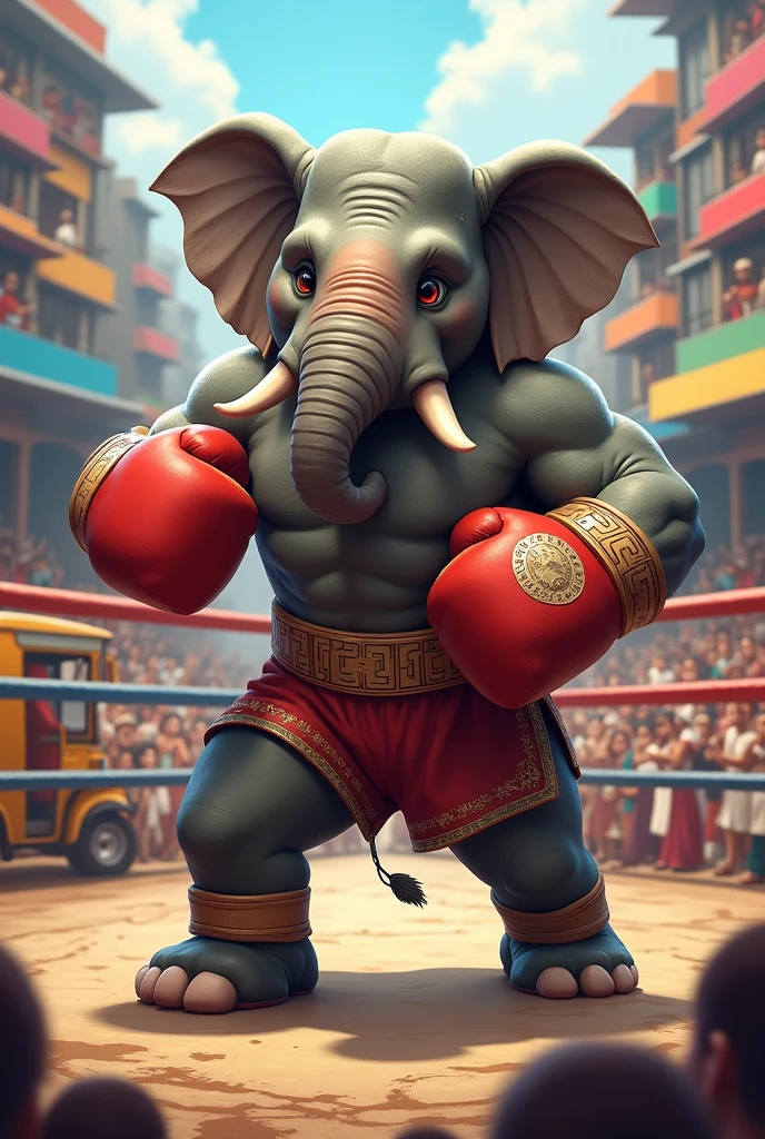 Detailed picture of a confident male wrestler anthro, (elephant, dark gray) squat down on a wrestling ring, trending on Art Station, Ross Tran, ruan jia, foxovh, ((determined expression, clench he's fists, wearing wrestler brief, wearing wrestling protective gear, (((dynamic lighting,))), cartoon