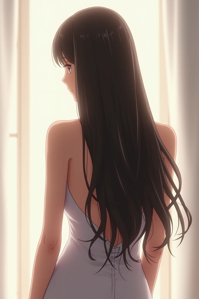 (masterpiece,best quality,ultra_detailed,highres,absurdres:1.4), solo,analogfilm, <lora:back:0.9>,black hair, long hair,from behind