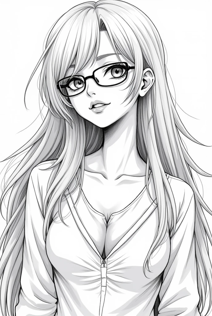 1 milf, long black hair, big breasts, wearing a bikini, wearing a glasses, saliva