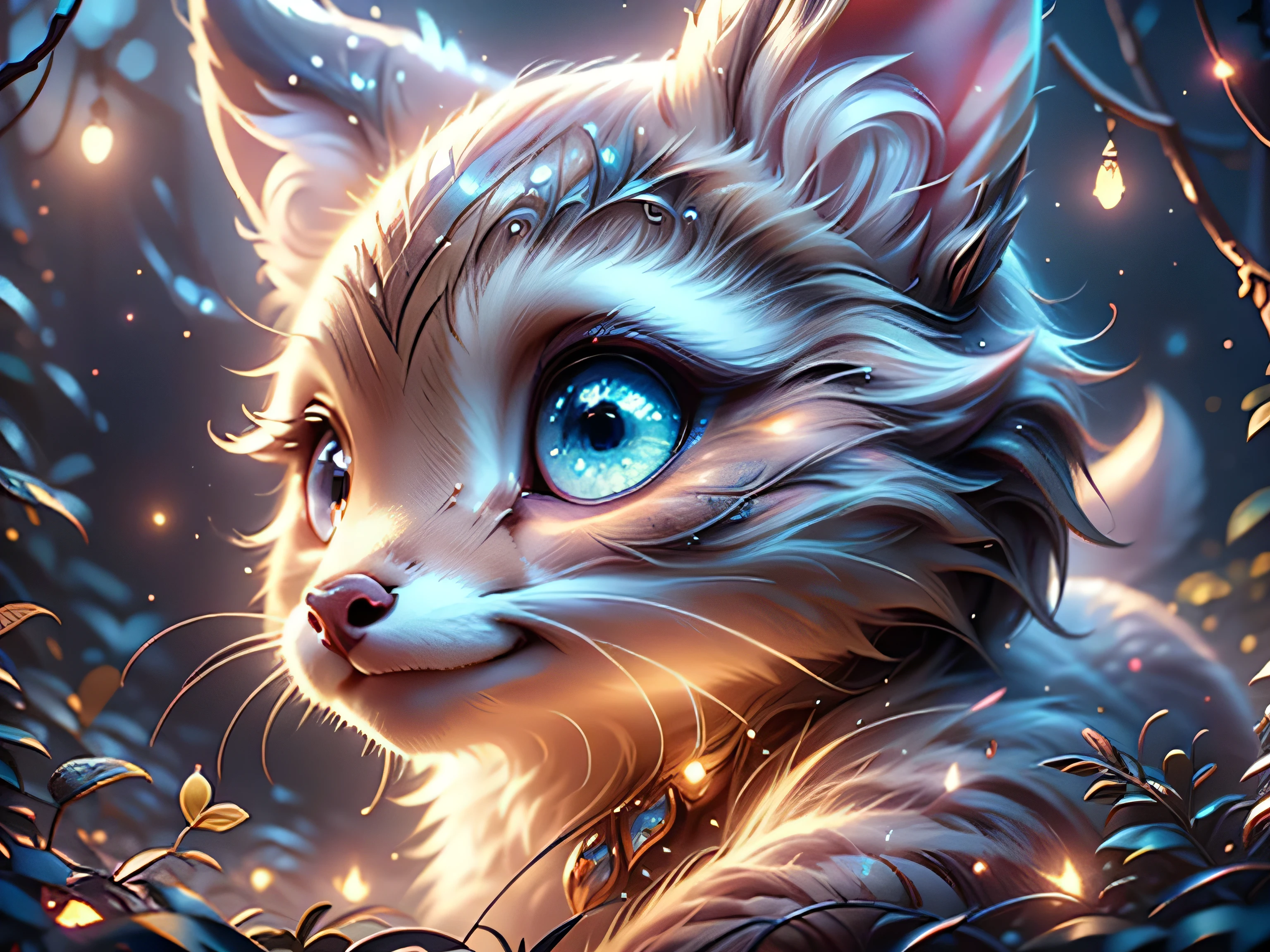 Magical Fantasy Creature, (Best Quality, Masterpiece, Representative Work, Official Art, Professional, Super Detailed, 8k:1.3), (Photorealism:1.2) Super Cute, Big Eyes, Soft, Soft Nose, Fluffy, Double-Toothed Smile, Adorable Fawn on Natural Christmas Background, Realistic, Beautiful, Stars in Eyes, Soft Volumetric Light, (Backlight:1.3), (Cinematic:1.2), Intricate Details, (ArtStation:1.3), --auto --s2