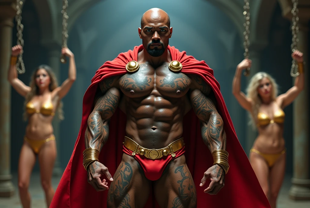(masterpiece, intricately detailed, highest resolution, best quality:1.2), (doujin), a cocky African European superhero,a 24 y.o muscle stud with a muscular physique sitting on a chair with black eyes,dark-skinned male, wearing a ((open jacket, Lycra, spandex suit, cape, gauntlets, chav, armbands)), (excessive cum), (cum on body), (cum drip), flaccid penis,saggy balls,hairy chest,vascular,muscle striations,soft light,fantastic realism,