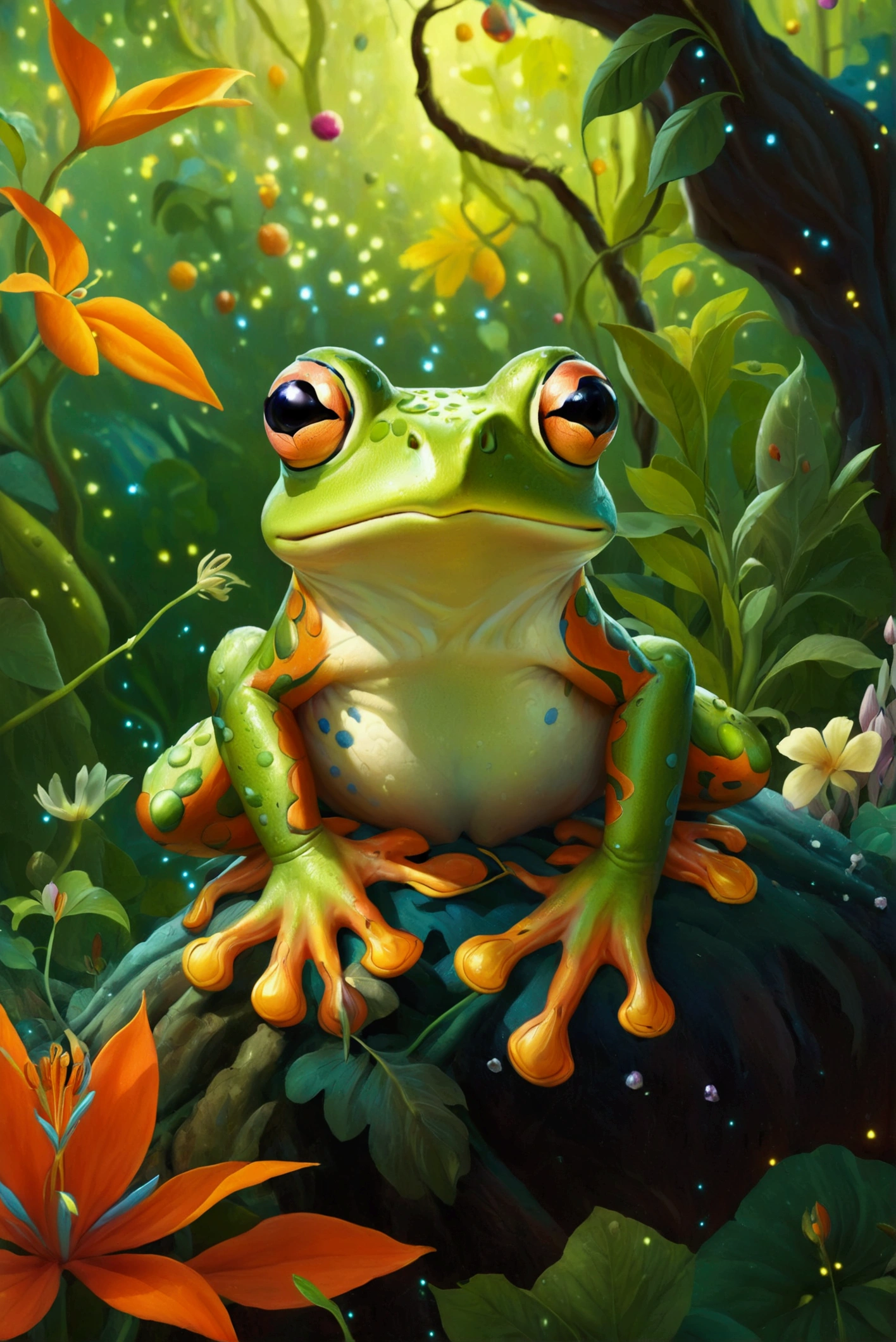   has a cartoon picture of a frog that keeps poison,  An illustration inspired by James Christensen ,   CG Society Contest Winners  ,  Maximalism , Rakib Shaw , Folk illustration , King of Poison ,   Colorful Illustrations  ,  Colorful Illustrations , Intricate fantasy painting, journey to the west.  pop art,  Psychedelic Illustrations , Fantasy coloring ,  Persian folk tale illustration , Colorful Jungle