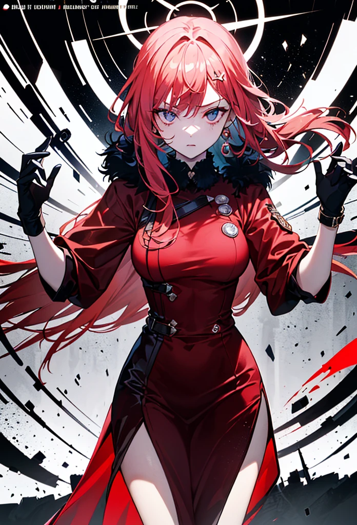 masterpiece, intricate detailed,bestquality, {{masterpiece}},bestquality, extremely detailed cg unity 8k wallpaper,Guro, dynamic angle, walk towards the audience, Nepgear, flat chest, grey eyes, looking at the audience,Good personality, cry, evil grin, A black and red shirt with blood on it., purple shirt with torn pattern, Thigh strap, long red hair, purple shoes, white thighhighs, Hair ornaments, Blood is splattered, Blood Moon, forests,grey eyes,Blood rain,Corpses along the way....,large boobs,Lifelike hands