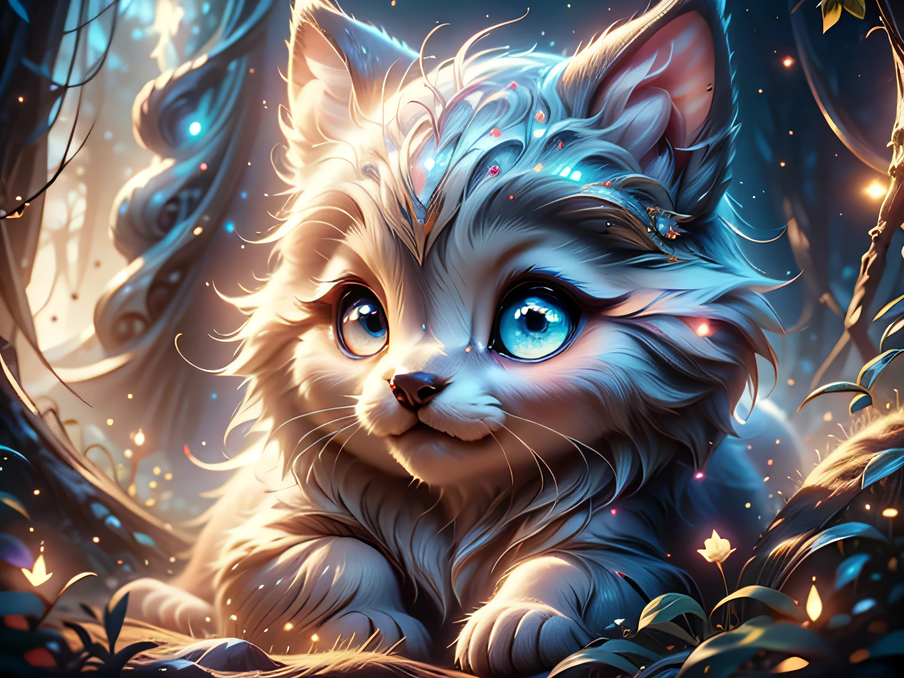 Magical Fantasy Creature, (Best Quality, Masterpiece, Representative Work, Official Art, Professional, Super Detailed, 8k:1.3), (Photorealism:1.2) Super Cute, Big Eyes, Soft, Soft Nose, Fluffy, Two-Toothed Smile, Coala in Natural Background, Realistic, Beautiful, Stars in Eyes, Soft Volumetric Light, (Backlight:1.3), (Cinematic:1.2), Intricate Details, (ArtStation:1.3), --auto --s2