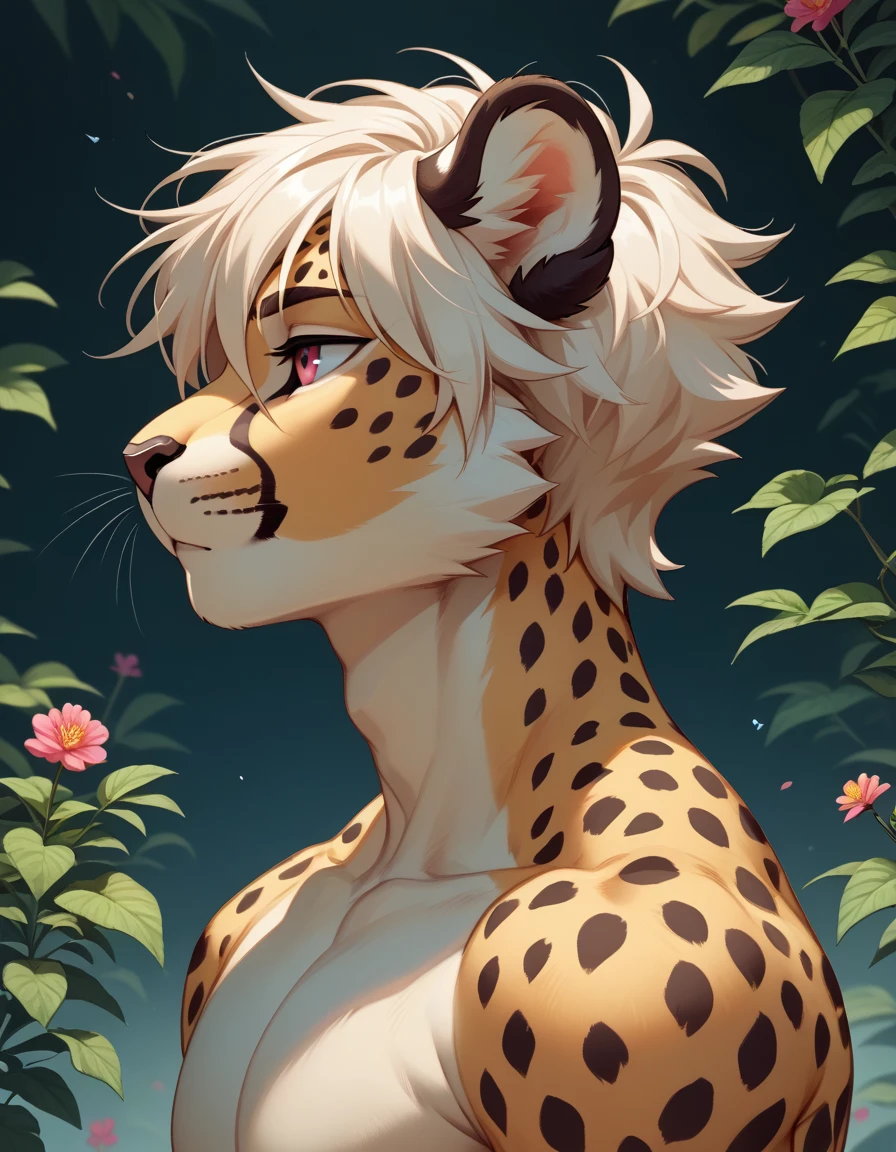 Solo, male, anthro cheetah, oriental, athletic, slim, beige body,  hair, solo, male, cheetah, white colored body, pink eyes, lean body, anthropomorphic cheetah, femboy, muscle, white hair, bara, fursona reference, reference, correct anatomy,correct ayes, detailed, furry adopt, for avatar, avatar profile, art for profile,  knight, 