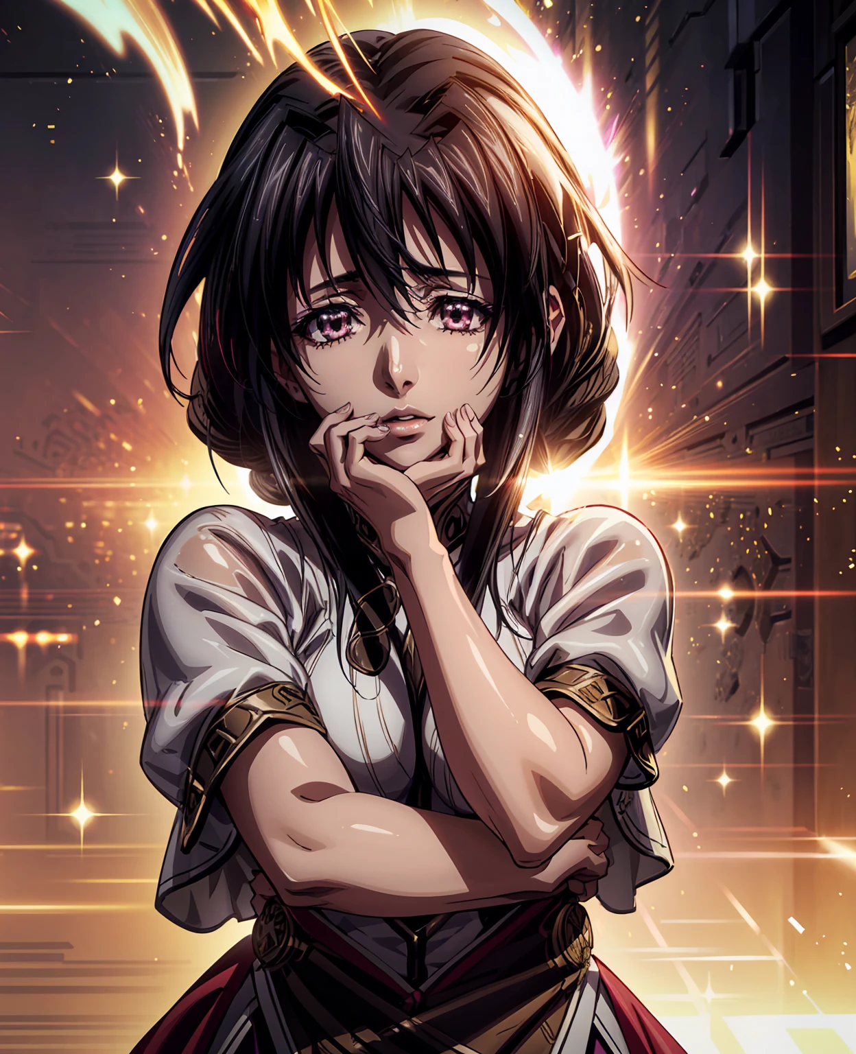 1girl, beautiful detailed eyes, beautiful detailed lips, extremely detailed face, longeyelashes, Akeno Himejima, open arms hug, elegant, flawless skin, detailed attire, intricate fantasy background, cinematic lighting, volumetric lighting, dramatic shadows, highly detailed, photorealistic, masterpiece, digital art, hyperrealistic, 8k, best quality