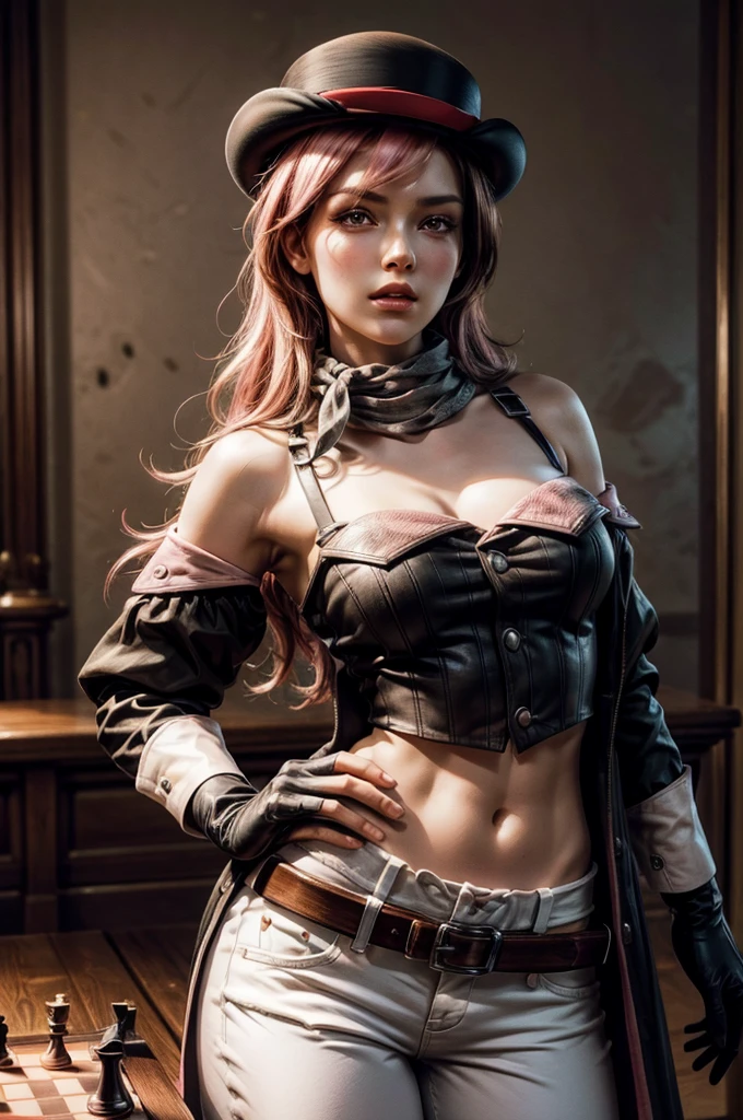 emeraldsustrai, emerald sustrai, short hair, (red eyes:1.5), green hair, dark skin, dark-skinned female, BREAK navel, cleavage, midriff, belt, cleavage cutout, chaps, hands on hips, BREAK inside palace, glass floor, mable pillers, tall stained glass windows, BREAK gala, large crowd, (((crowd in military dress))), (volumetric lighting), intricate details, tonemapping, sharp focus, hyper detailed, (cowboy shot:1.5), BREAK (masterpiece:1.2), best quality, high resolution, unity 8k wallpaper, (illustration:0.8), (beautiful detailed eyes:1.6), extremely detailed face, perfect lighting, extremely detailed CG, (perfect hands, perfect anatomy),