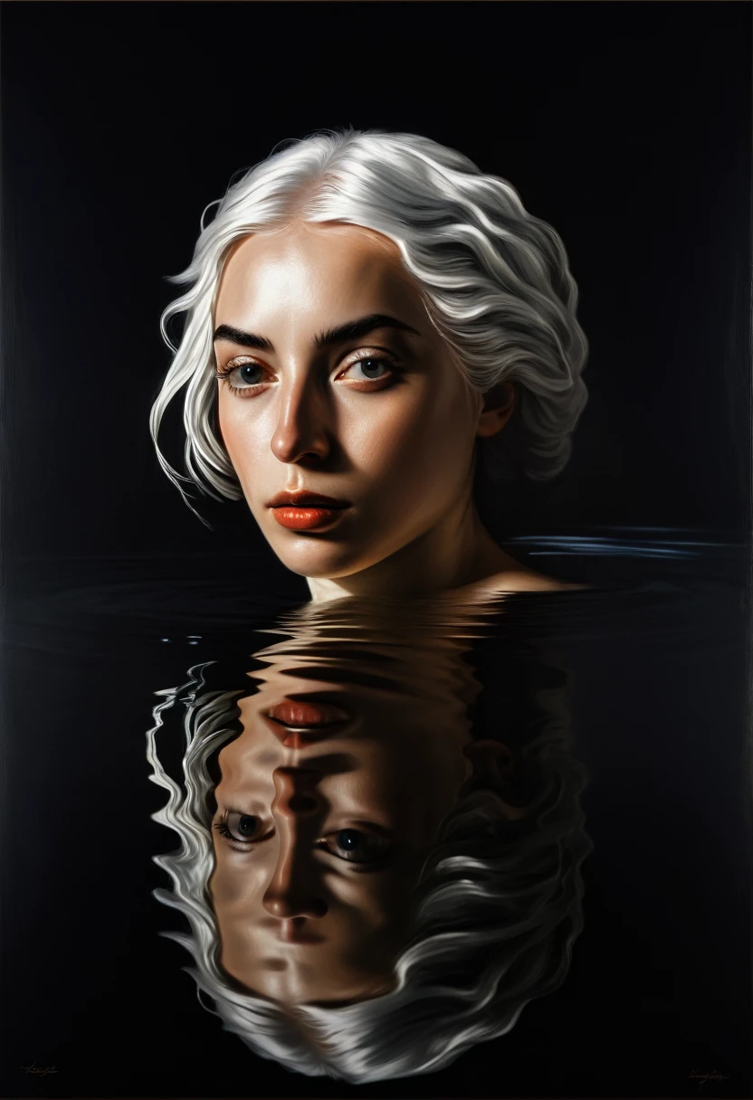 James Gurney, Surrealist art , dream-like, mysterious, Provocative, symbolic, Complex, detailed,, (Gothic but very beautiful:1.4), (masterpiece, Highest quality:1.4) , Nicola Samori Style, flowers in the water