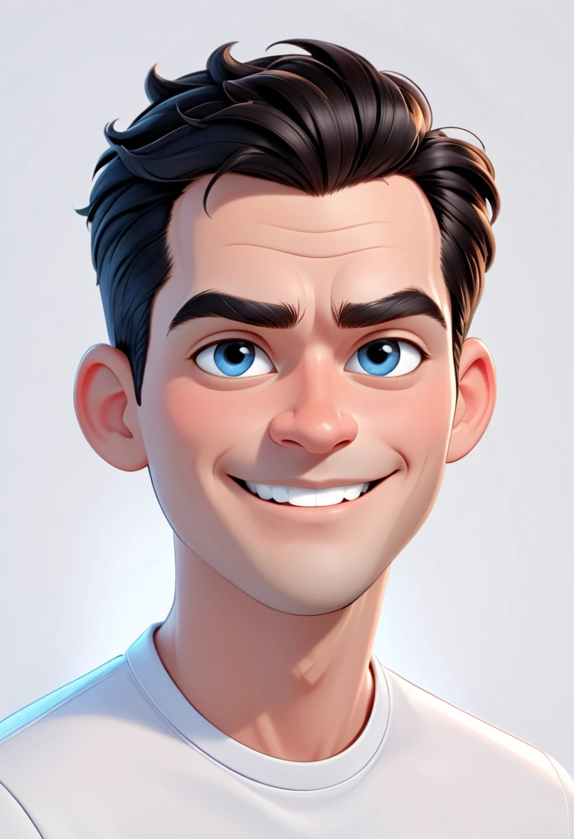 Smiling Man Illustration, no smile,  White-skinned man, headshot photo, serious face, drawing in 3D Art style, C4D, pure white color background, disney style,  Pixar style render illustration Super Detail, 8k