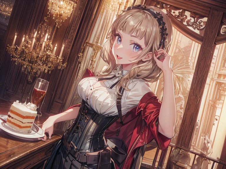 最high quality、best image quality、masterpiece、teenage girl((20-year-old、 By becoming、vest bust、medium bust,wide open breast tea、shining eyes, blonde hair、long hair、thin,highest valley、ponytail、black Y-shirt、mini skirt、holding a wine bottle、smile、black gloves、chest holder、breastfeeding、leaning forward)),high quality、beautiful art、background((night sky))、Flight、debris flies、Depth of written boundary、movie、visual art、perfect art、8k,genuine、