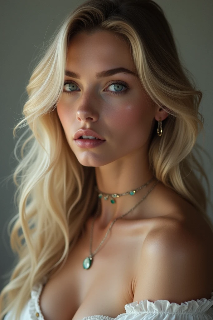 best quality, masterpiece, highres, 1girl,china dress,hair ornament,necklace, jewelry,Beautiful face,upon_body, tyndall effect,photorealistic, dark studio, rim lighting, two tone lighting,(high detailed skin:1.2), 8k uhd, dslr, soft lighting, high quality, volumetric lighting, candid, Photograph, high resolution, 4k, 8k, Bokeh, blonde hair,