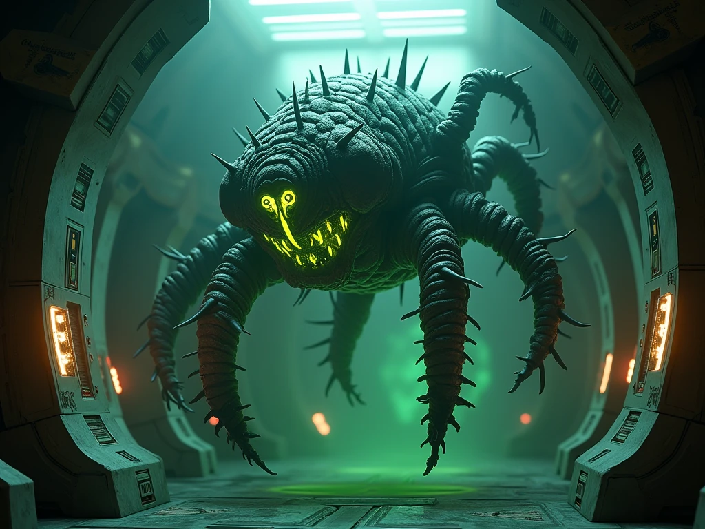 Giant alien being,Colossal, inside a biomechanical mega-structure,depth of field, perspective,giant dimensions,3D model