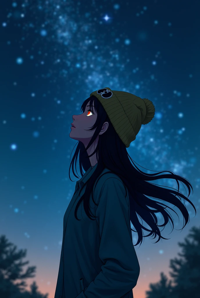 Naruto smoking weed outside at night, on a full moon night. cena ultra wide 4k 90s
