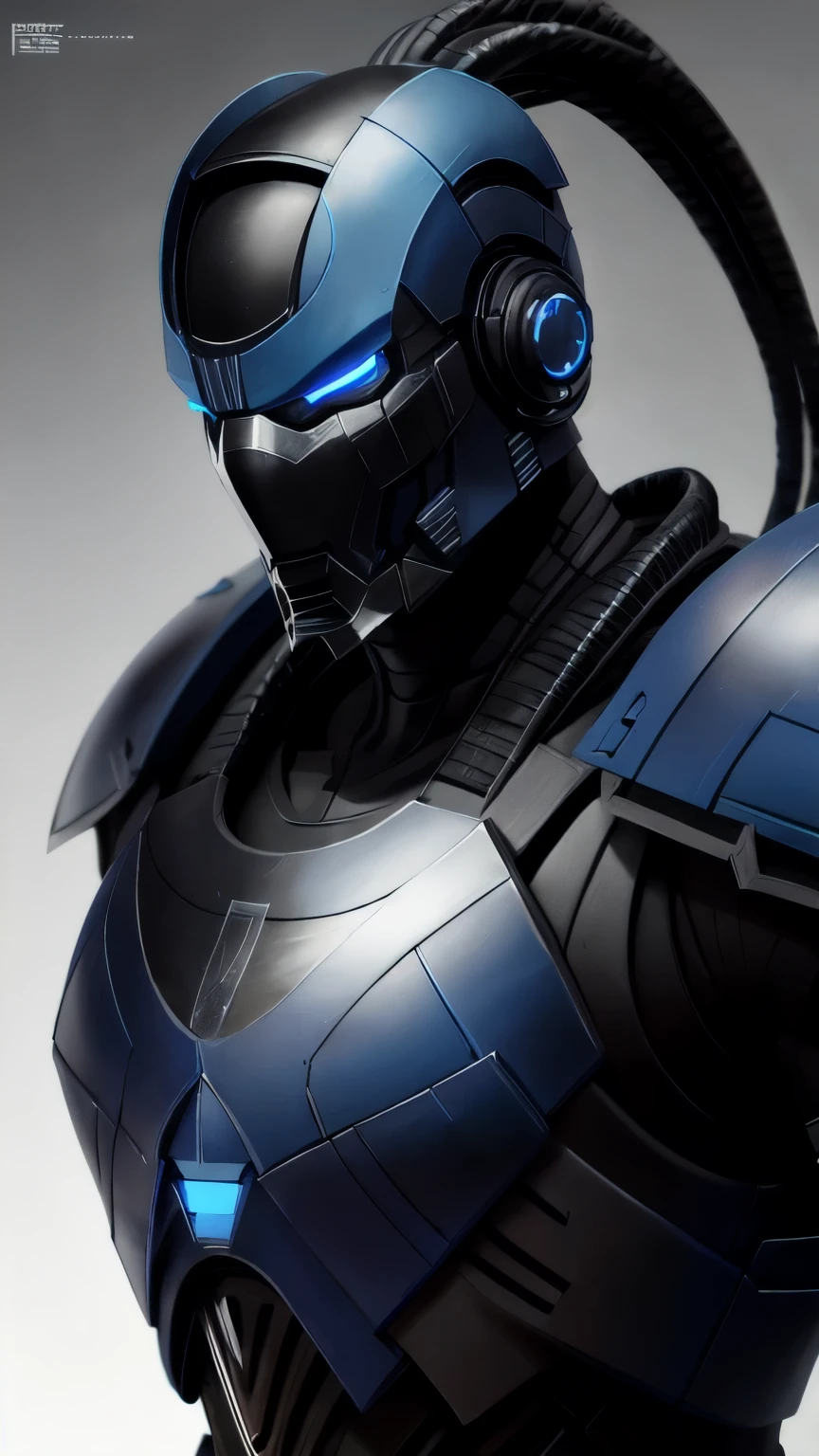 Sub-Zero from Mortal Kombat, zxcrx, cyborg ninja, sleek (blue and black armor:1.5), various robotic components, his face is covered by a helmet with a glowing ligh blue visor, ice blades, cold, 1man, solo, full body view, front view, looking at viewer, intricate, high detail, sharp focus, dramatic, photorealistic painting art by greg rutkowski