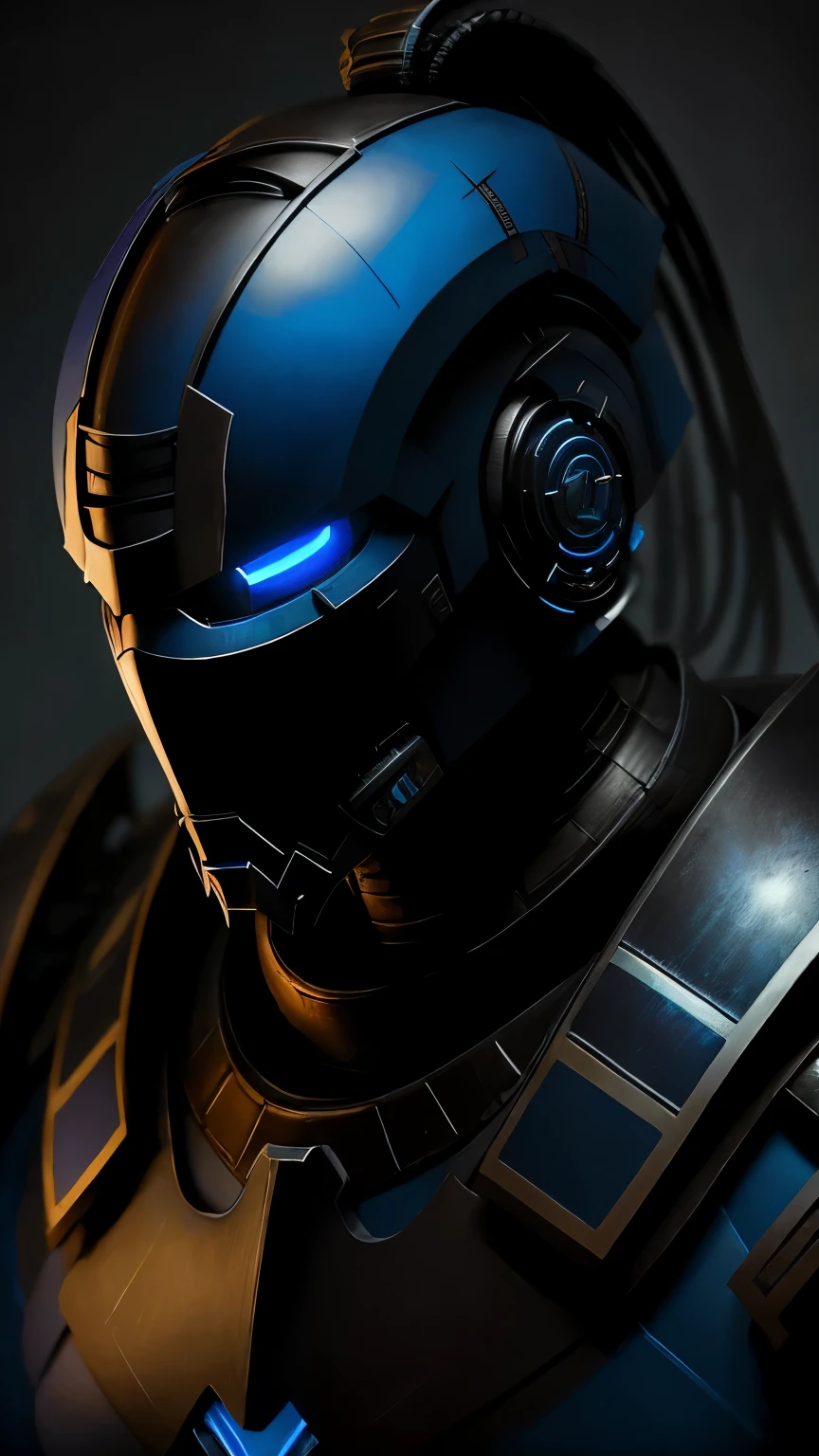 Sub-Zero from Mortal Kombat, zxcrx, cyborg ninja, sleek (blue and black armor:1.5), various robotic components, his face is covered by a helmet with a glowing ligh blue visor, ice blades, cold, 1man, solo, full body view, front view, looking at viewer, intricate, high detail, sharp focus, dramatic, photorealistic painting art by greg rutkowski