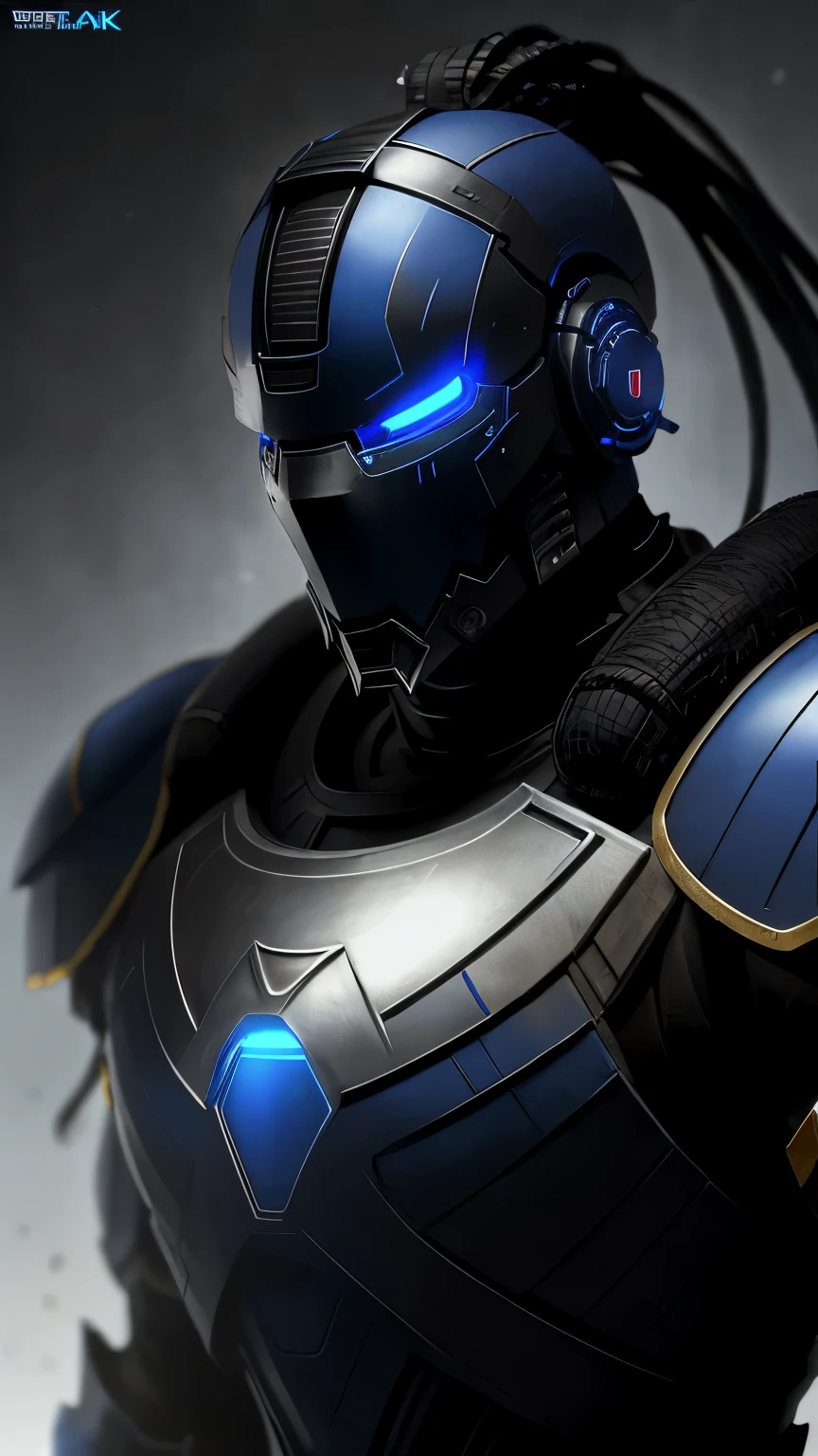 Sub-Zero from Mortal Kombat, zxcrx, cyborg ninja, sleek (blue and black armor:1.5), various robotic components, his face is covered by a helmet with a glowing ligh blue visor, ice blades, cold, 1man, solo, full body view, front view, looking at viewer, intricate, high detail, sharp focus, dramatic, photorealistic painting art by greg rutkowski