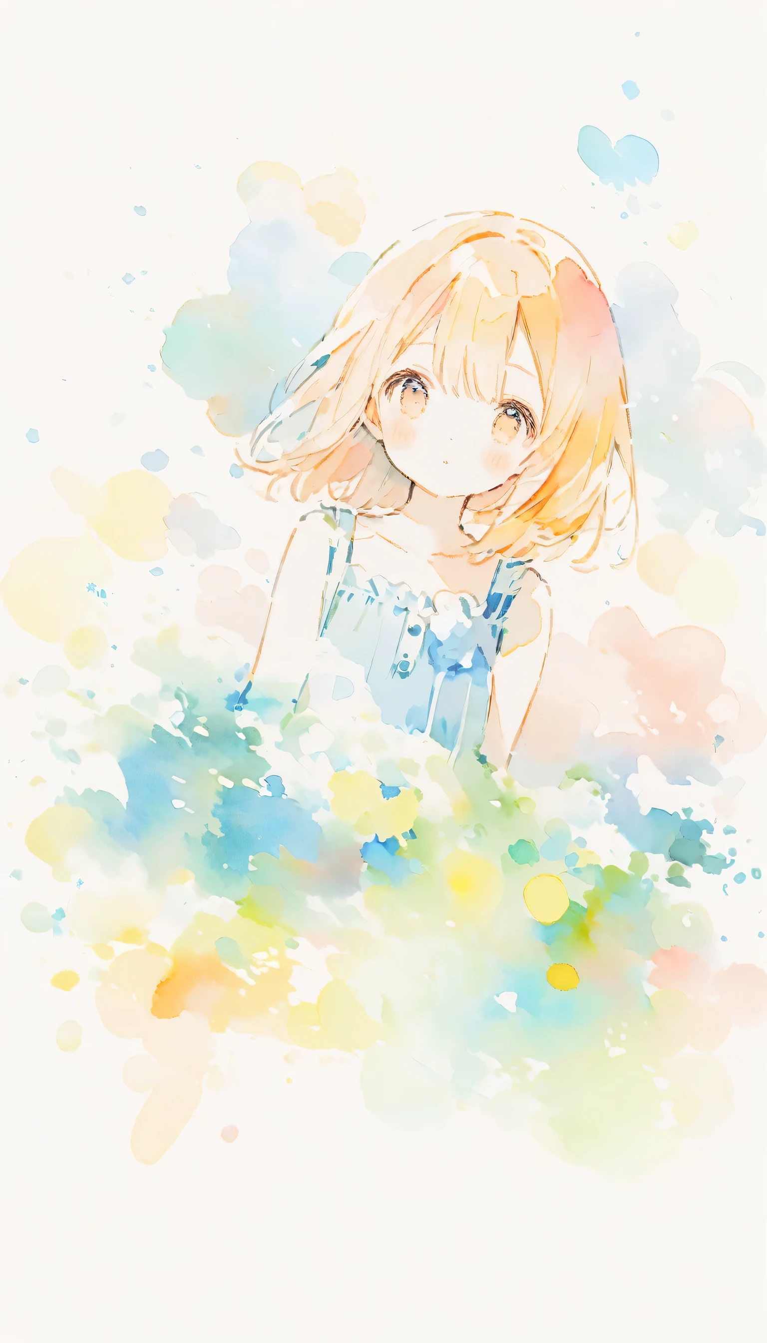 Light color、Watercolor,2.5D,#SDXL、 1 Girl Waiting For Her Lover's Kiss、Facing the viewer from the front、 face focus、The angle from above is cute、Beautiful Half Closed Eyes 、Glossy lips、Soft color artwork、warm, Antique Color