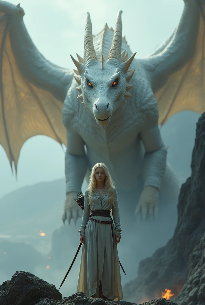 Giant real black dragon and Rapunzel queen