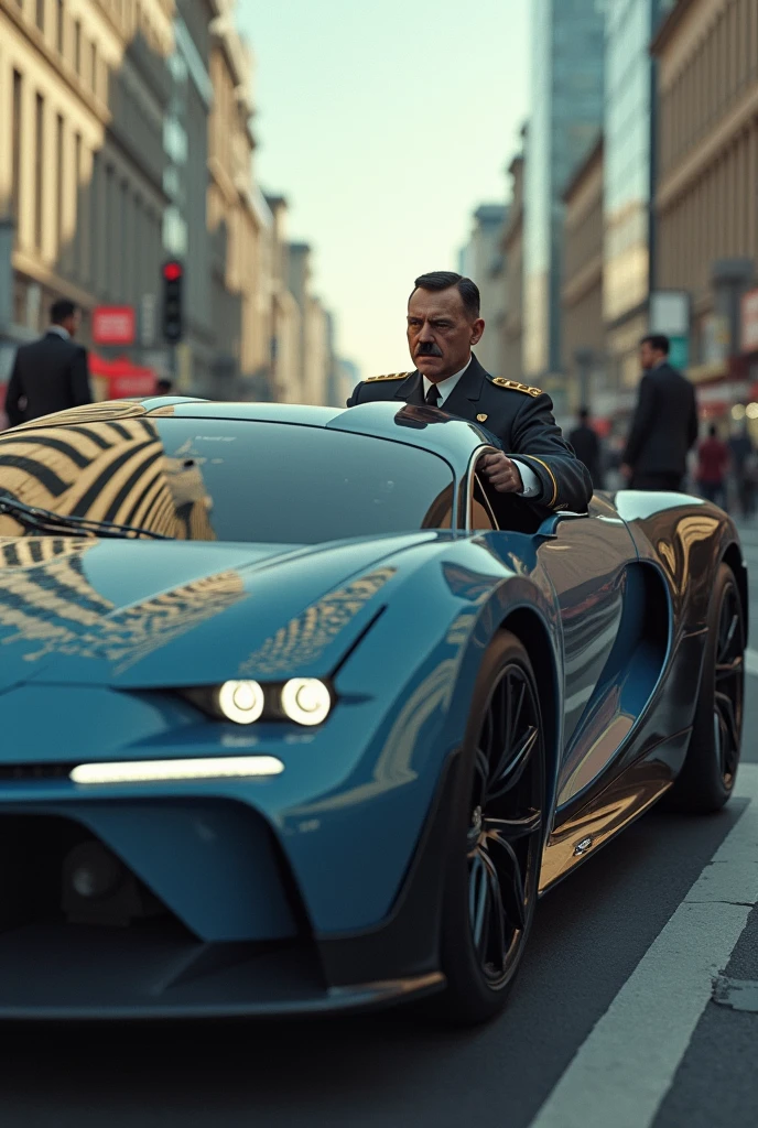 Hitler standing next to a Lamborghini