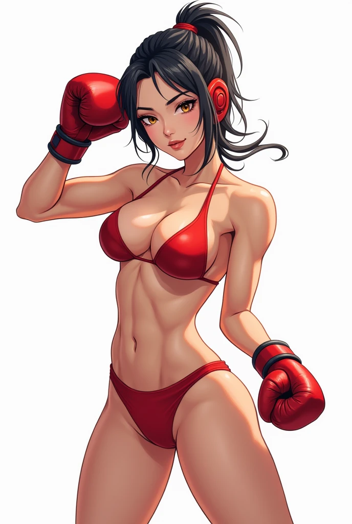 1girl, Ryuko matoi, blue eyes, black hair, medium hair, medium breast, black Bra, cleavage, black panties, standing, tattoos, looking at viewer, sweating, blushing, light smile, red Streak