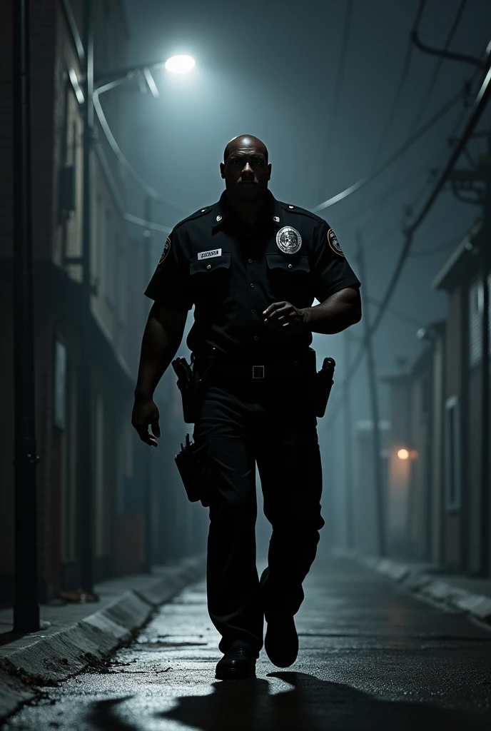 close up of a black man UPS driver delivering a package in a hallway, nightmare