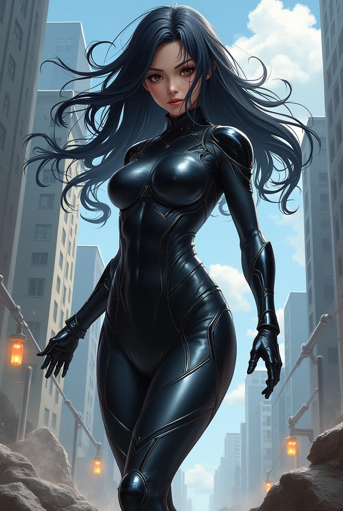 garota de 28 anos, terno preto do homem aranha venom, cabelo curto e sem corte, loira, rosto bonito, chuva, telhado, obra-prima, detalhes trincados, anatomia perfeita