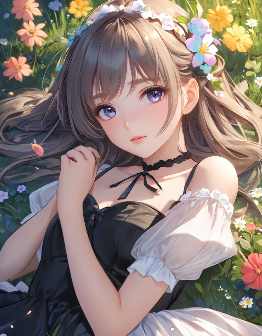 anime girl with flowers in her hair holding a bouquet, cute anime girl, beautiful anime girl, pretty anime girl, cute anime waifu in a nice dress, anime visual of a cute girl, young anime girl, anime girl, beautiful anime portrait, cute anime girl portrait, portrait of cute anime girl, kawaii realistic portrait, beautiful anime style, detailed portrait of anime girl
