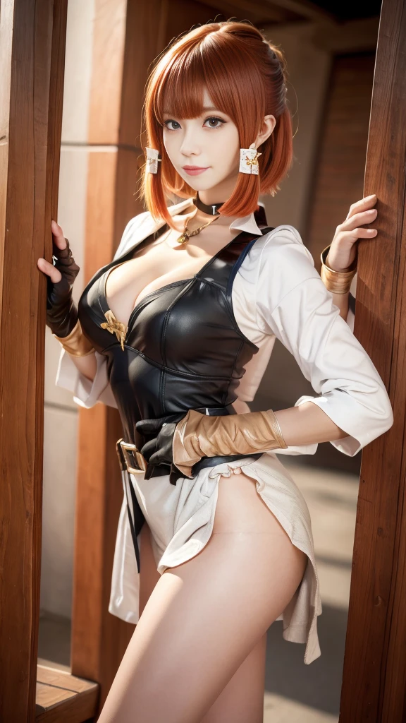 1girl,huge breast, red hair, red eyes,high quality, ultra detailed, masterpiece, realistic, clothes