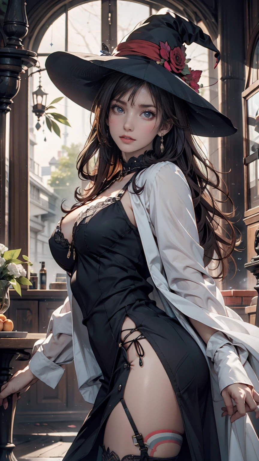 masterpiece, absurdities , (intricate details), (showy),cinematic lighting,bust shot,Extremely detailed CG unity 8k wallpaper, 1 woman, by rubio, Lime green eyes:1.4, black cloth hat, black plaid flannel,green tank top, black shorts, Gray and White Striped Thigh High Stockings, combat boots, smiling, outdoor, garden background, bright blue sky