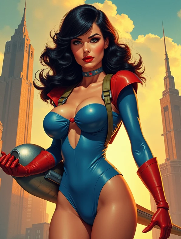 retrofuturism, pinup. dieselpunk, rubenesque, pretty woman