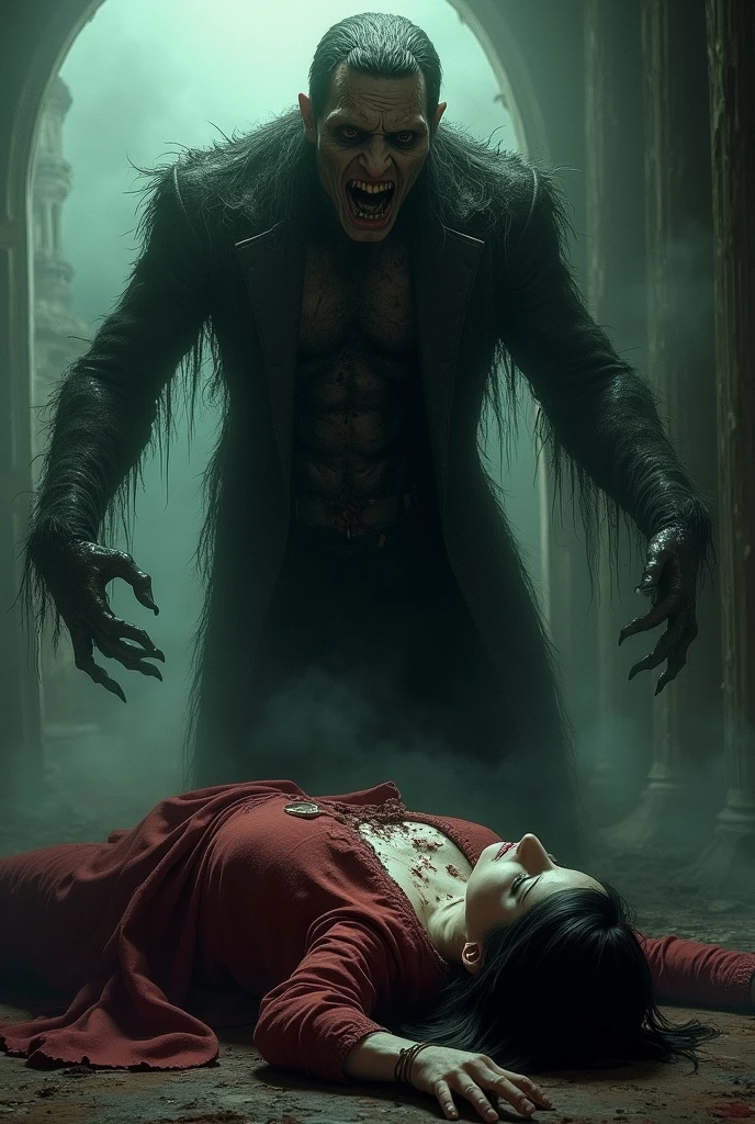 score_9, score_8_up, score_7_up, score_6_up, score_5_up, score_4_up, realistic style, photorealism, male, demon, scary creature, rotten skin, pale skin, fangs, looking at the viewer, scary look, gloomy atmosphere, cemetery, dark lighting, volumetric lighting, (night ), tag1, tag2