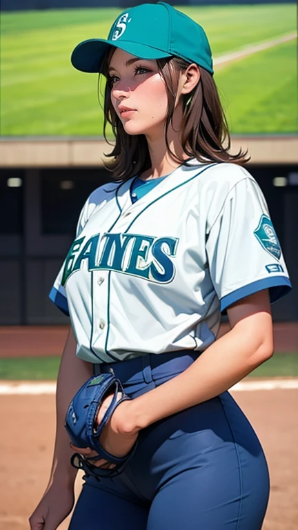  The pitcher pitches 、Tall、  and there's a very beautiful woman in a Seattle Mariners uniform,Yokohama Stadium、Pitching、