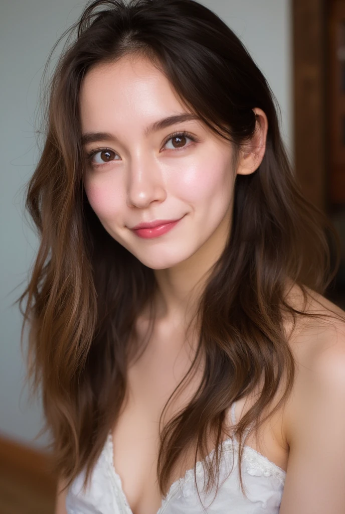 (software:1.8、masterpiece, Highest quality),1 Girl, alone, have, Realistic, Realistic, Looking at the audience, Light brown eyes, Highly detailed shiny long hair,Beautiful symmetrical face、Spring Clothes:1.6, Whity, lips, bangs, Highly detailed beautiful face、very fine and beautiful eyes、, Mouth closed, Upper Body、Big eyes、eyelash、((Very simple blue background:1.8))、(((bangsのあるロングヘア、Short shiny hair、Big eyes、big and full chest、Looking at the audience、Innocent beauty、Show me your ears、Beautiful long neck、smile、please close your mouth and smile)))、Ideal body type、{Huge|big|Hugeな|Mega} chest:2, chestの谷間:2、幸せなsmile、Beautiful Teeth、