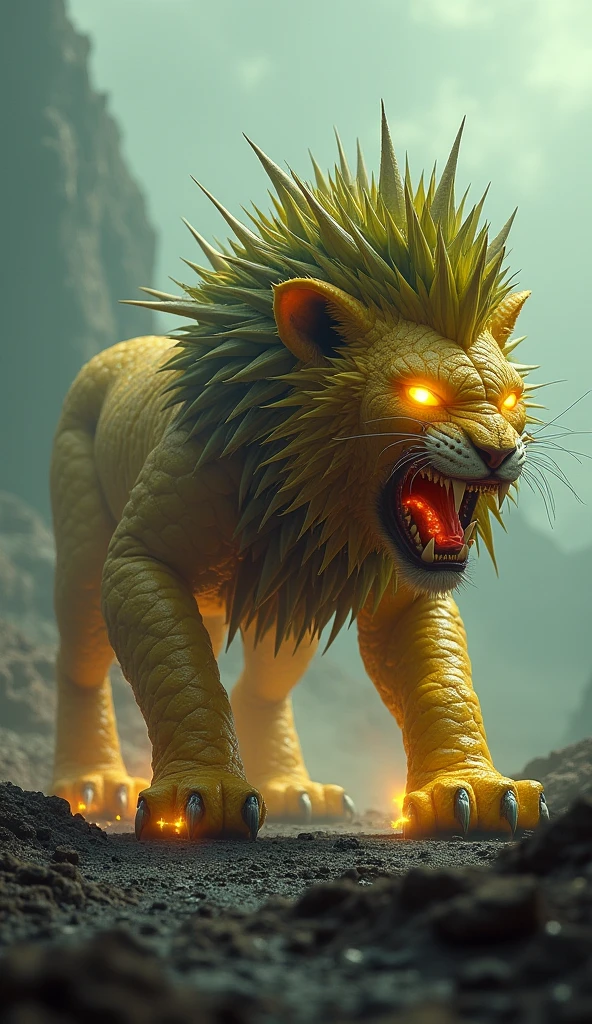 Lion dragon with tunder powers in city