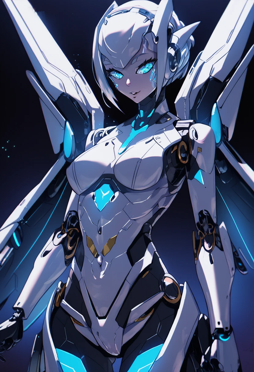 A futuristic humanoid android girl with a modular and armored robotic body, detailed metallic components, sleek design, robotic elegance, cutting-edge technology, stylish and advanced