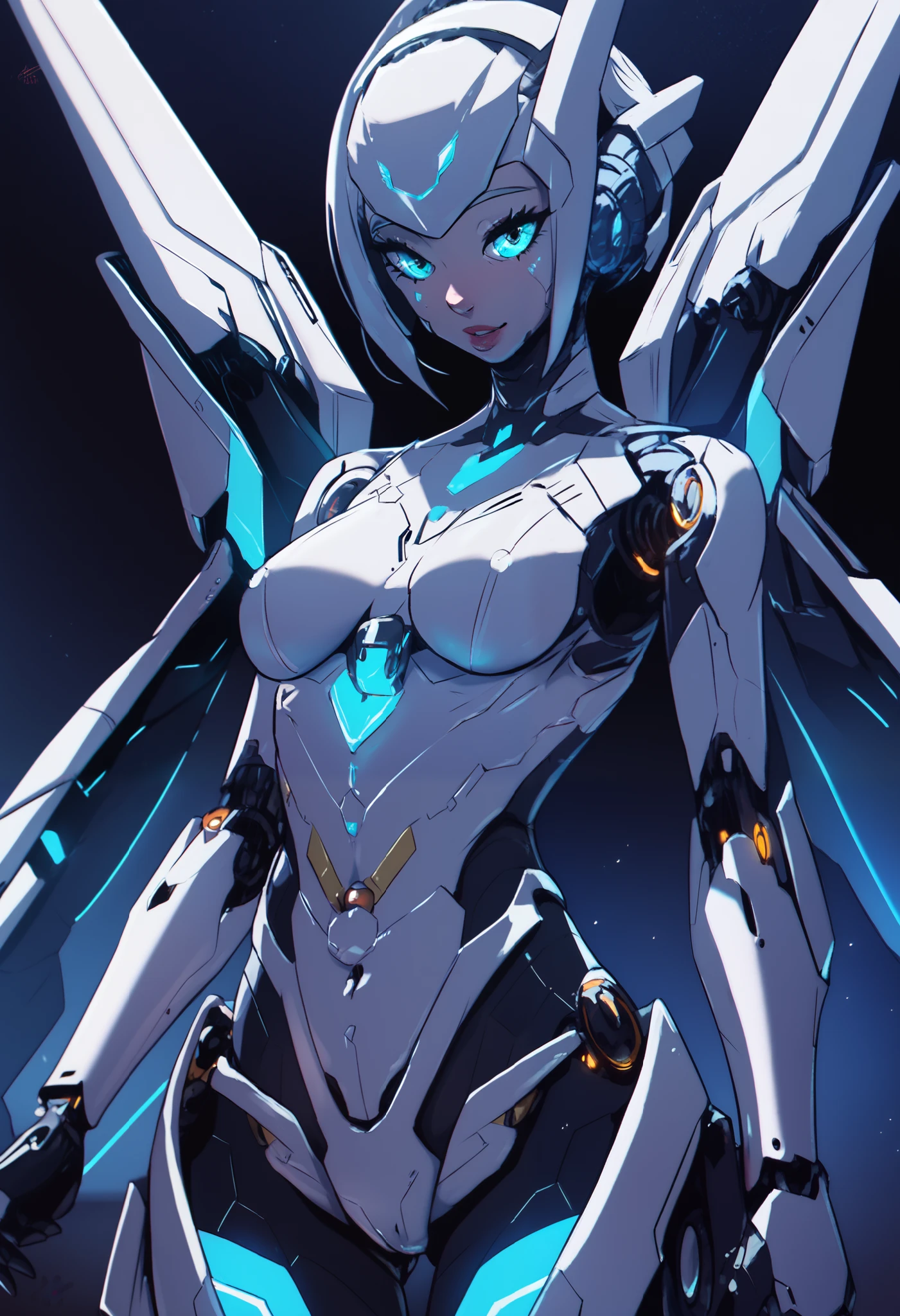 A futuristic humanoid android girl with a modular and armored robotic body, detailed metallic components, sleek design, robotic elegance, cutting-edge technology, stylish and advanced