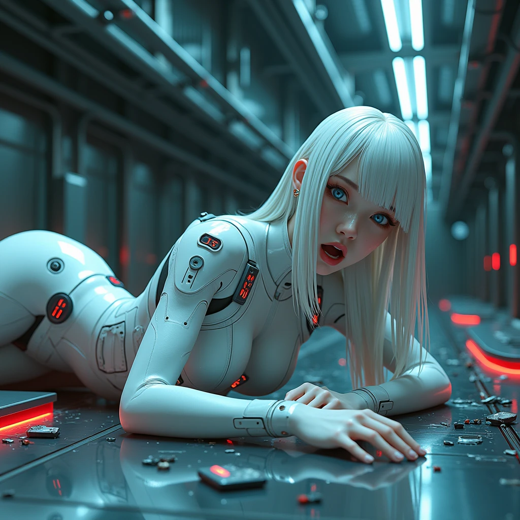 core_9, score_8_up, score_7_up, source_real, realitic, raw, photo, photorealism, & (sitting leg crossed, view from below),small face,
a hyper realistic and highly detailed shot of a female, luminous neon white hair with bangs, cyborg girl, mechanical limbs, shot on polaroid film, luminous, glossy, avantgarde, futuristic, poster art, bold lines, highly detailed, limited color palette, high contrast, depth of field, looking at viewer, cinematic lighting, (intricate details, masterpiece, best quality:1.4)
