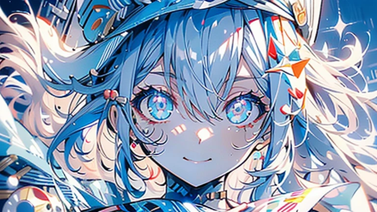 white hair and light blue hair, ahoge, shiny hair, floating hair, half updo, sailor hat, mole under eye, mismatched pupils, light smile, smile, anime, anime style, character chart, tachi-e, from above, UHD, retina, masterpiece, accurate, anatomically correct, super detail, high details, high quality, award winning, best quality, highres, 1080P, 16k,sailor hat is a hat worn by sailors. Also, a 's hat that imitates this. The top is flat and has no eaves, with a ribbon wrapped around the edge and the end hanging behind.She wears clothes called sailor uniforms, which are tops with distinctively shaped large collars called sailor collars. It is a military uniform for sailors and is used by the navies of various countries.she is on a large warship called a battleship, which has great offensive and defensive power.