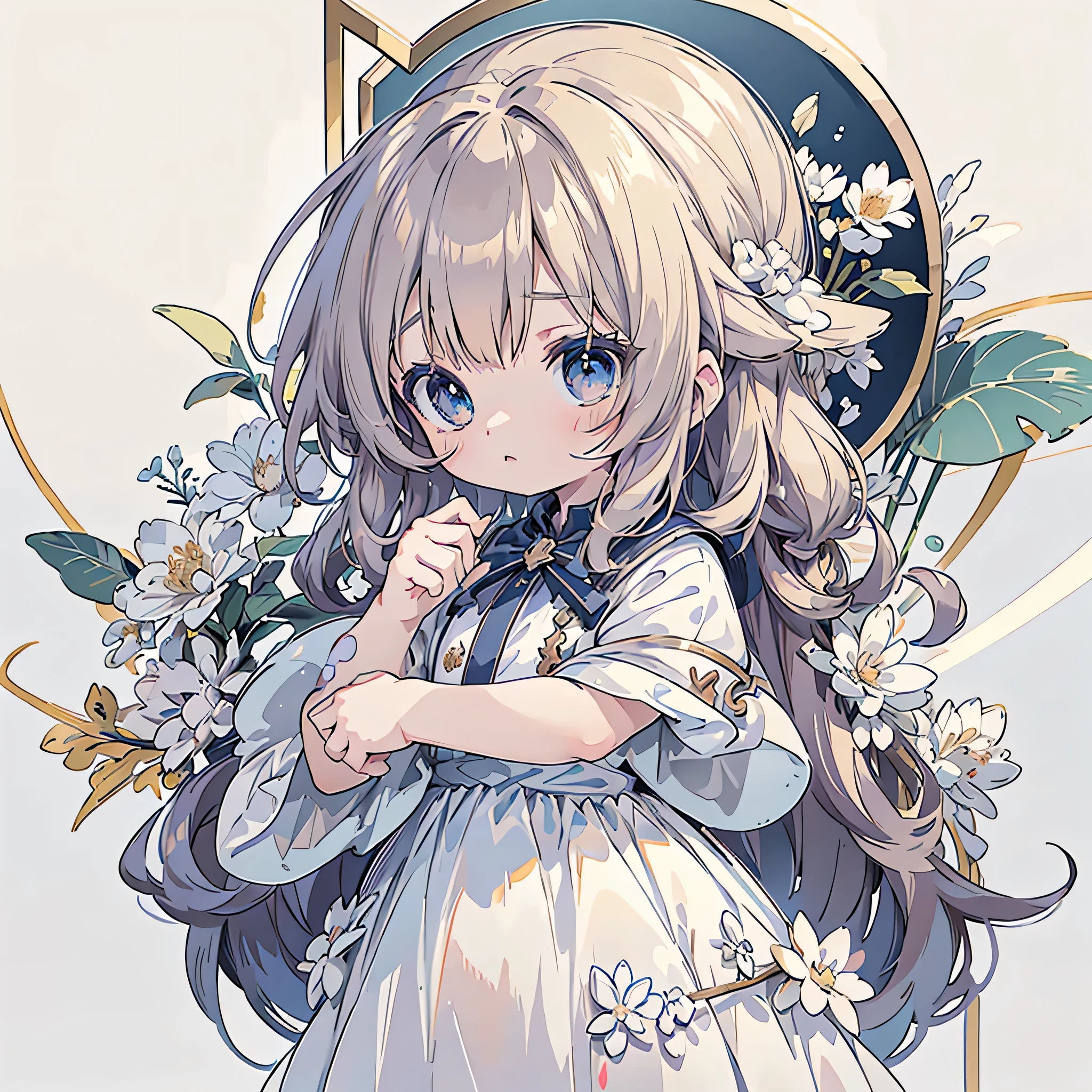 arms beside your body 、 handsome face、、vtuber half body 、bangs shorter than eyebrows、 best quality、Best illustrations、 Very detailed、 upper body、Alone、 1 girl、 staring at camera 、upright、 arms beside your body 、 Attention to Beautiful Details 、 concept art 、 to highlight your muscles 、White background、 simple background、 Standing in front of an audience 、 Very detailedな眼、Sparkling, Shine, Surround a light blue pencil and place your white and blue 、Short sleeve、 Apply a gradation of a kitten with droopy eyes and big eyes 、Kind Face、、 virtual YouTuber、
