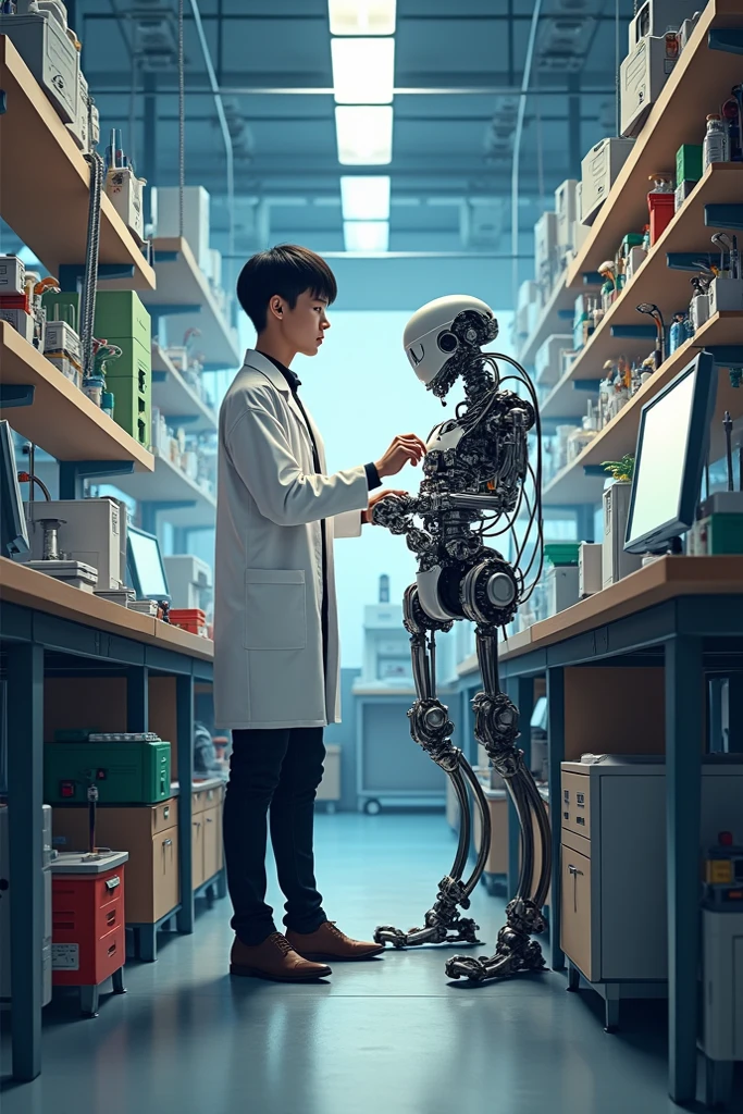 A student in a mechatronics laboratory 
