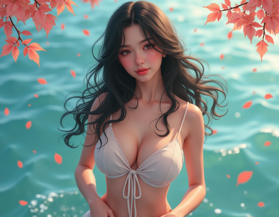 Big breasts, sexy, bare shoulders slim, retaining the face of the beauty of the original picture
