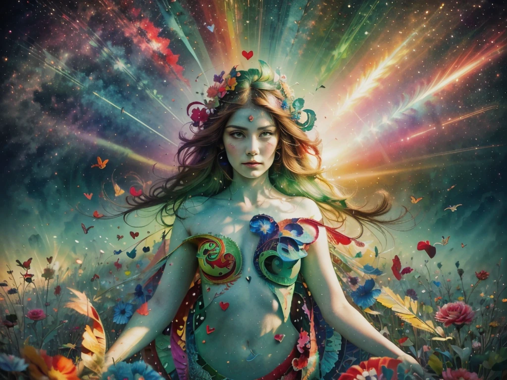 The image you provided appears to be a digital artwork featuring a character with vibrant, multi-colored hair holding a crystal. The background is filled with colorful elements like rainbows and flowers, creating a whimsical and fantastical atmosphere.
Waiting to start