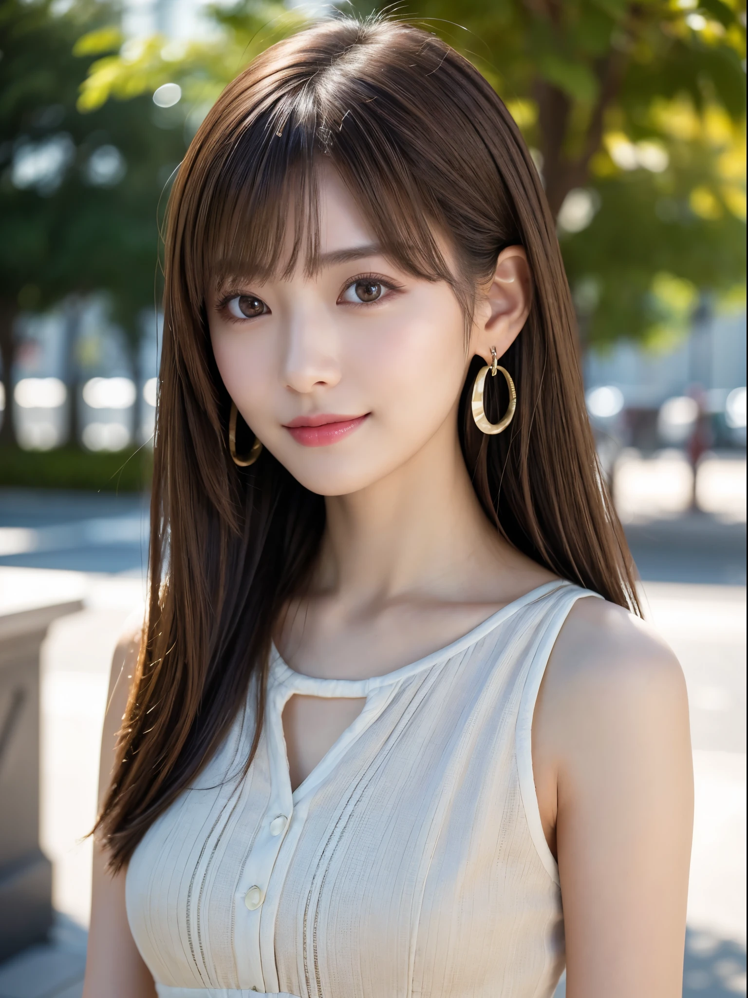 Araffe asian woman with long brown hair wearing a white dress - SeaArt AI